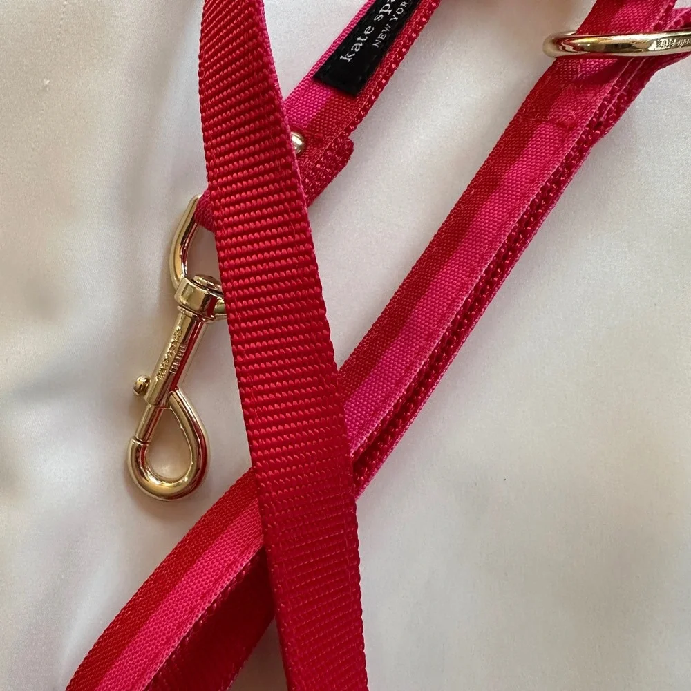 Kate Spade New York Red & Pink Stripe Dog Leash Gold Hardware‎